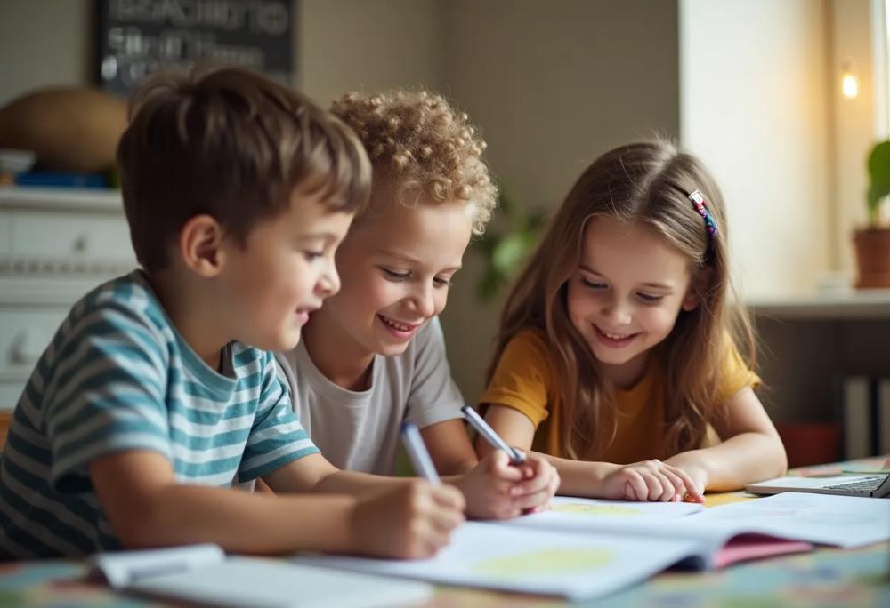 Happy School children, reading books